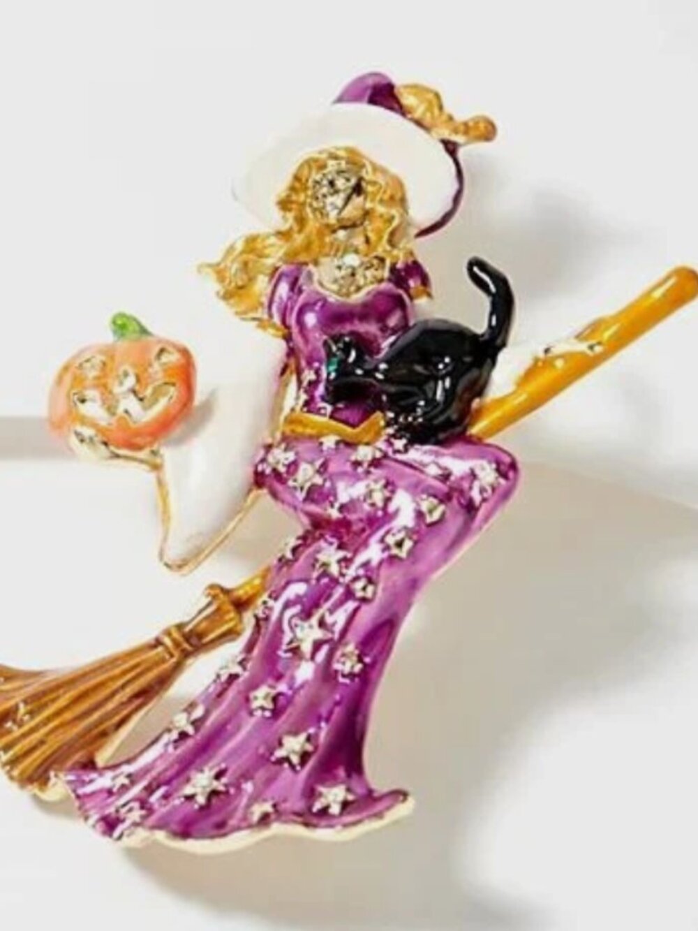 Kirks Folly Brooch Stella Starlight Witch Pendant Pumpkin Halloween GT Crystal